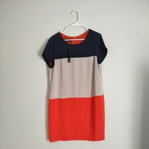 Jones New York Navy, Beige, and Red Colorblock Dress